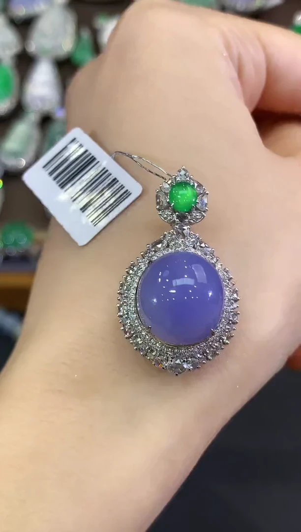 吊坠(不含链)18K金镶嵌翡翠B382  紫货有色差