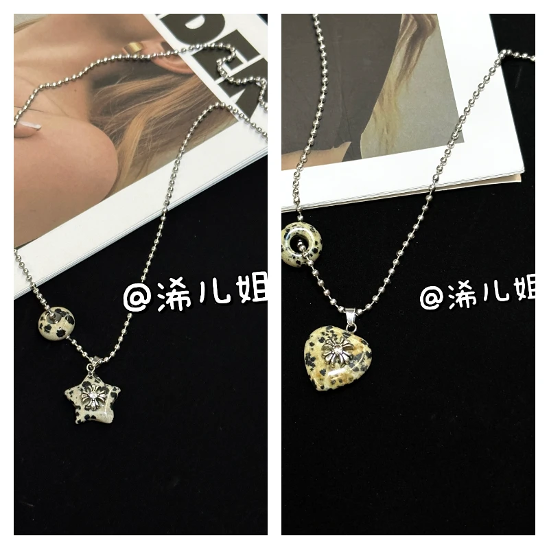 钛钢项链 【浠儿家】斑点石长款天然石项链设计感小众简约百搭锁骨