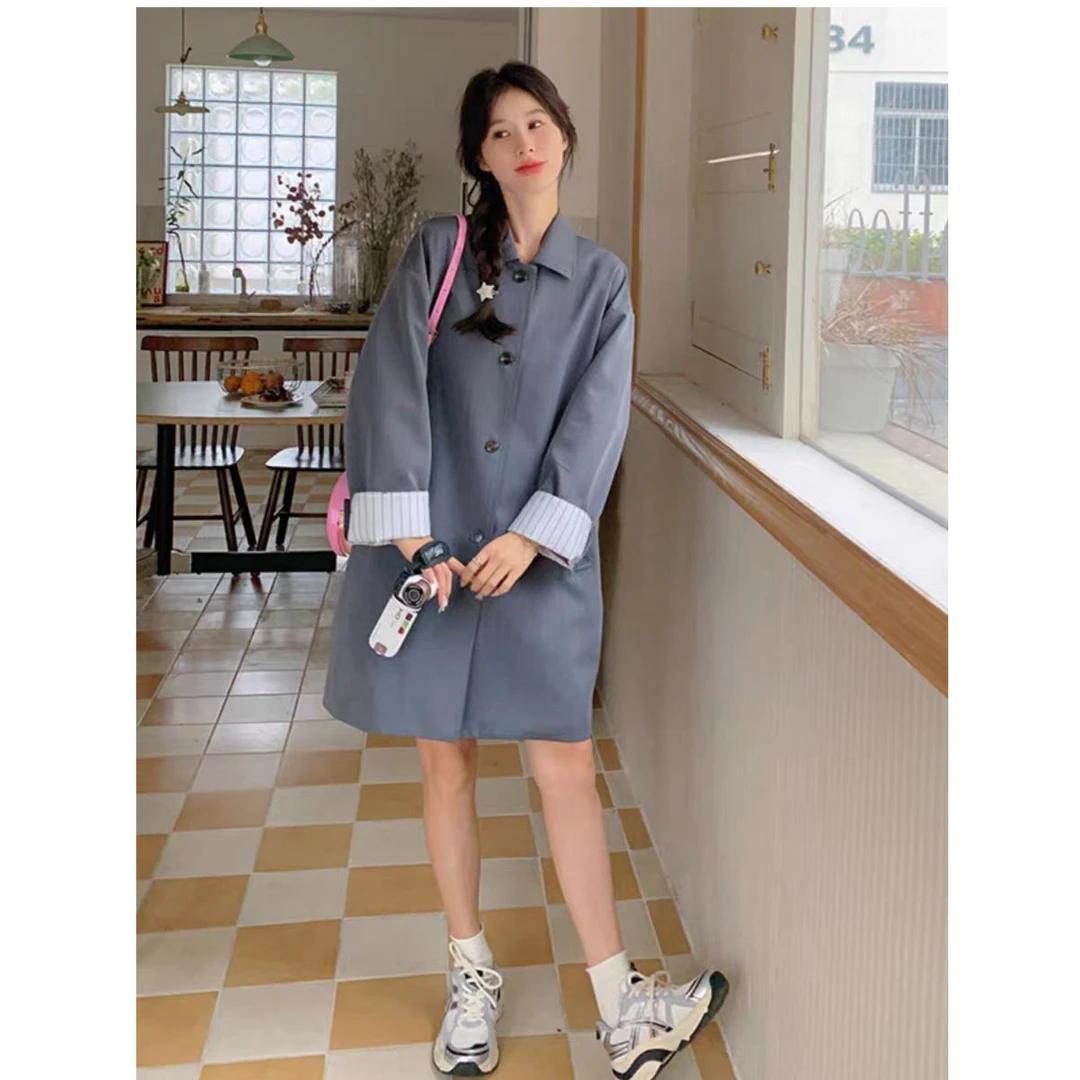 【毛毛专属】 袖口条纹拼接风衣外套 LSS54018