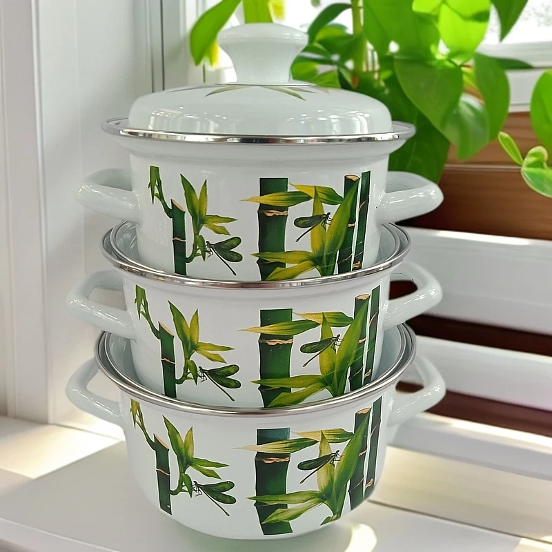 俄罗斯进口搪瓷套锅  三件套  有各种花色可选