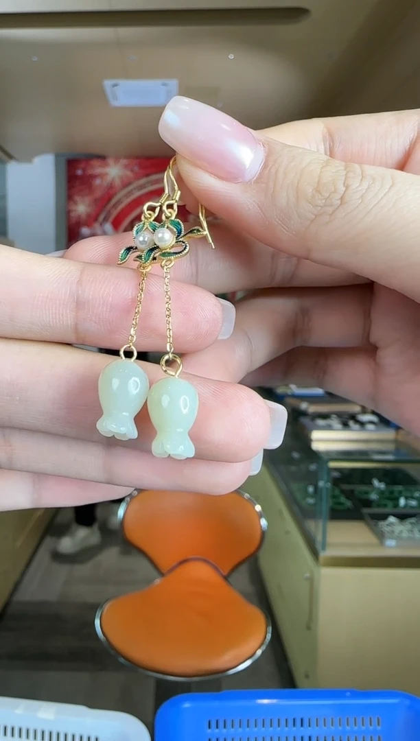 【闪购商品】和田玉耳环银S925镶嵌0120-042