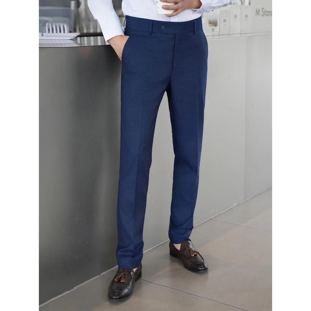 蓝色秋季新款弹力男士西裤免烫秋冬休闲西装裤直筒修身正装长裤