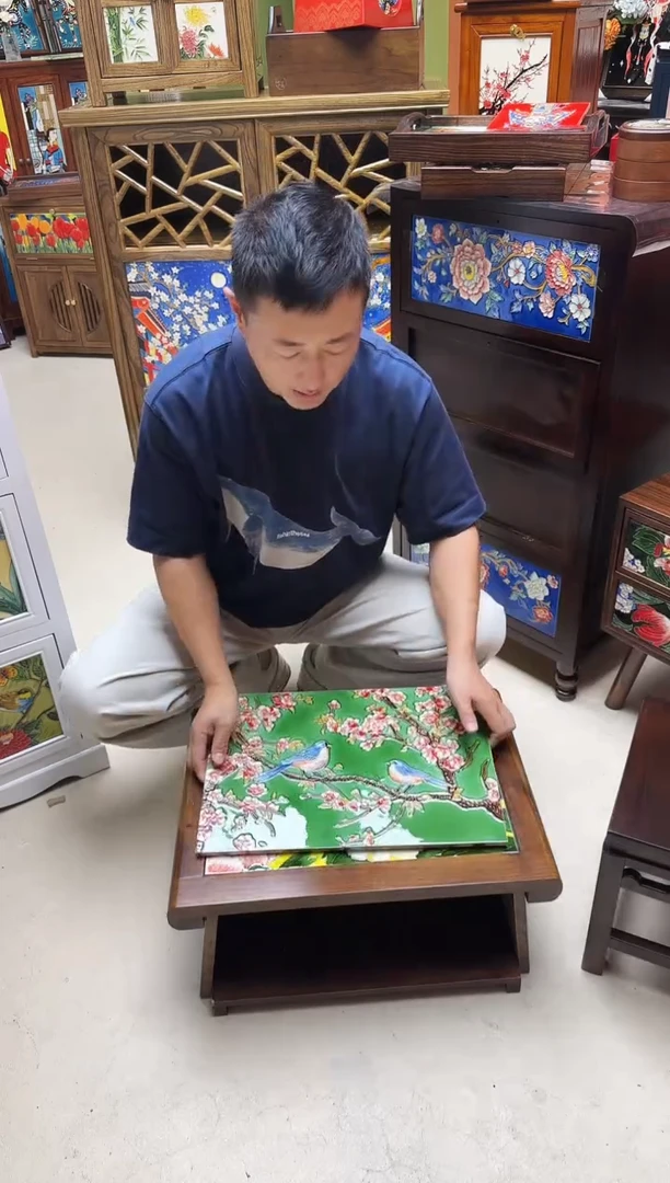 陶瓷L***y绿喜上眉梢 微瑕炕桌