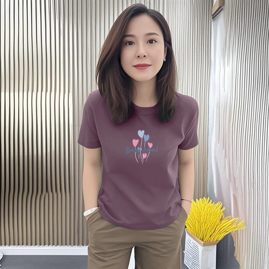 宽松大码圆领印花时尚2025新款夏季短袖t恤女士休闲百搭显瘦上衣