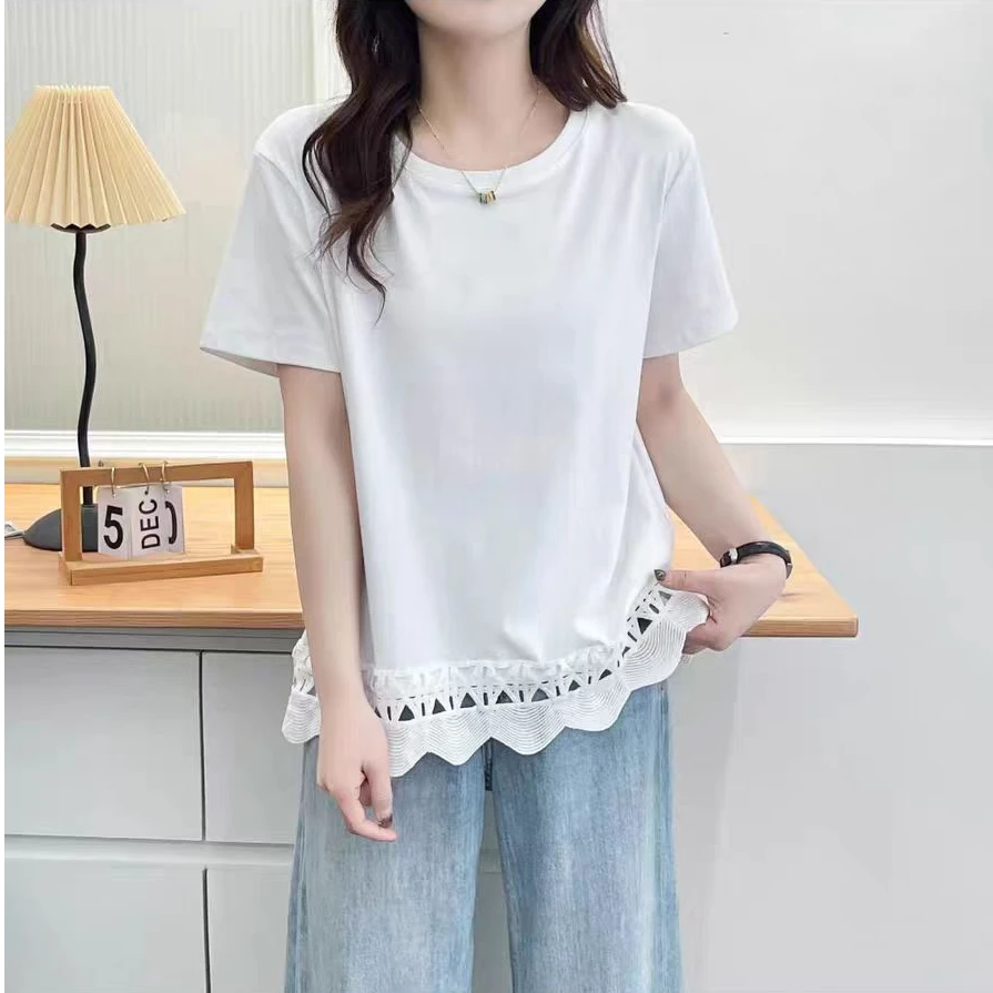 2513短袖t恤女宽松显瘦百搭设计感镂空2025夏季新款女士上衣