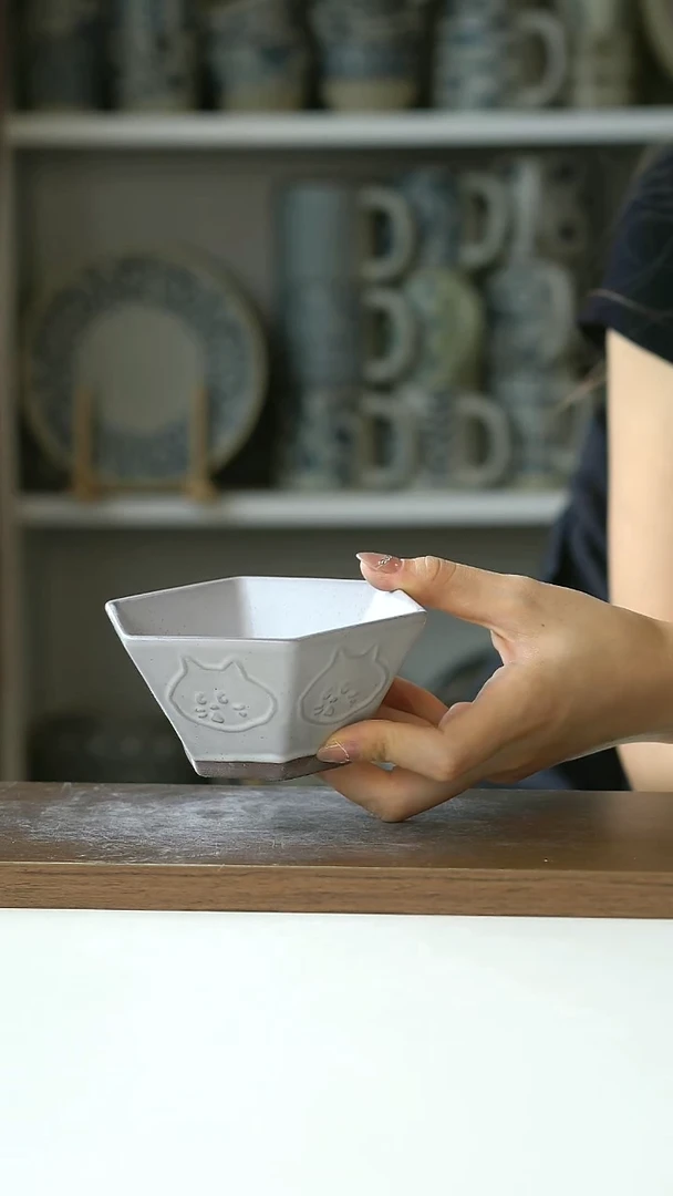 微瑕惊讶猫六角碗12cm@4-2@