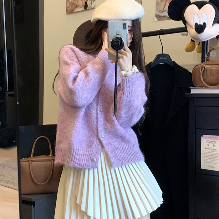 【原版品质】紫色软软糯糯开衫温柔风小个子宽松春款外搭