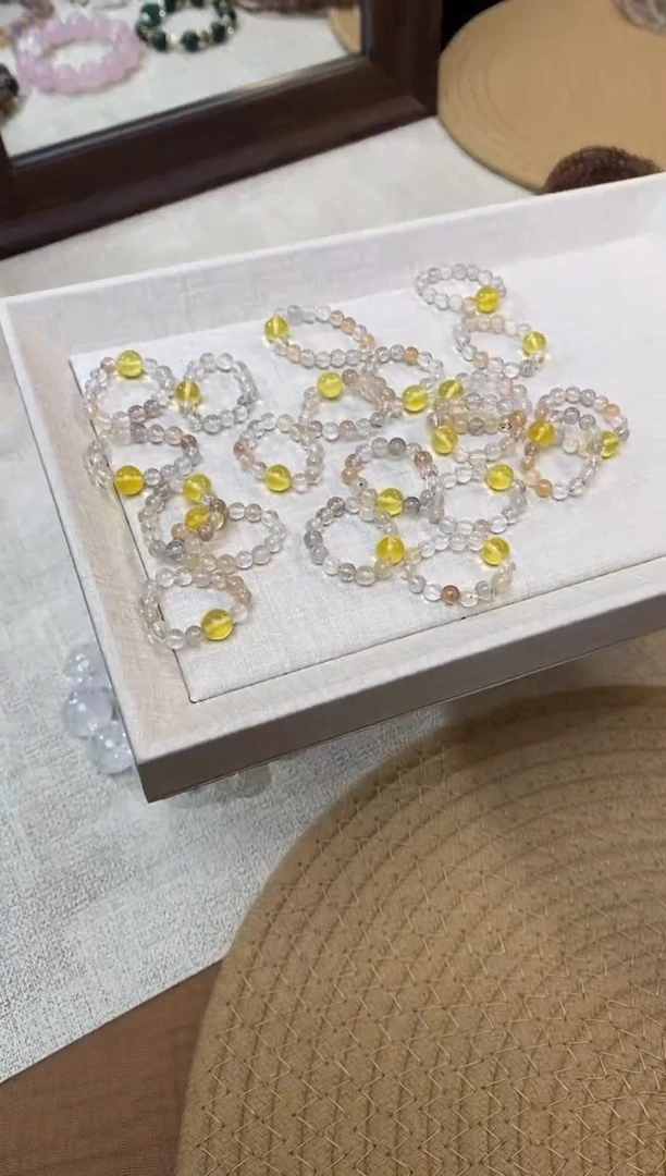 合金手链水晶《金丝兔》彩兔毛水晶蜜蜡设计款戒指4-5mm多样性发一