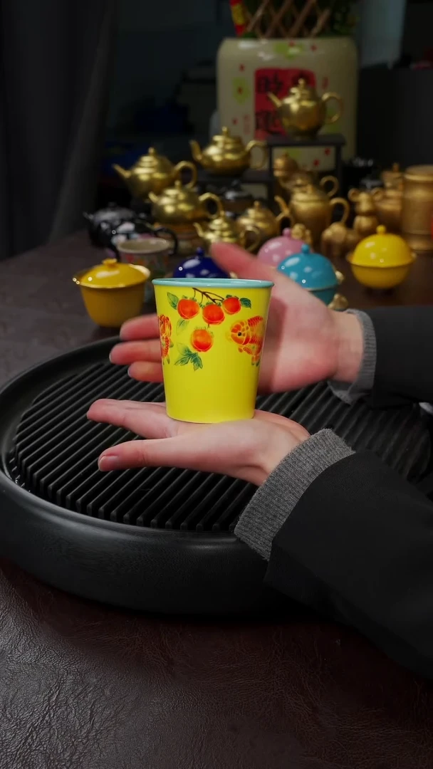 【闪购商品】杯【宜景窑焦黄釉】手绘柿子可乐杯