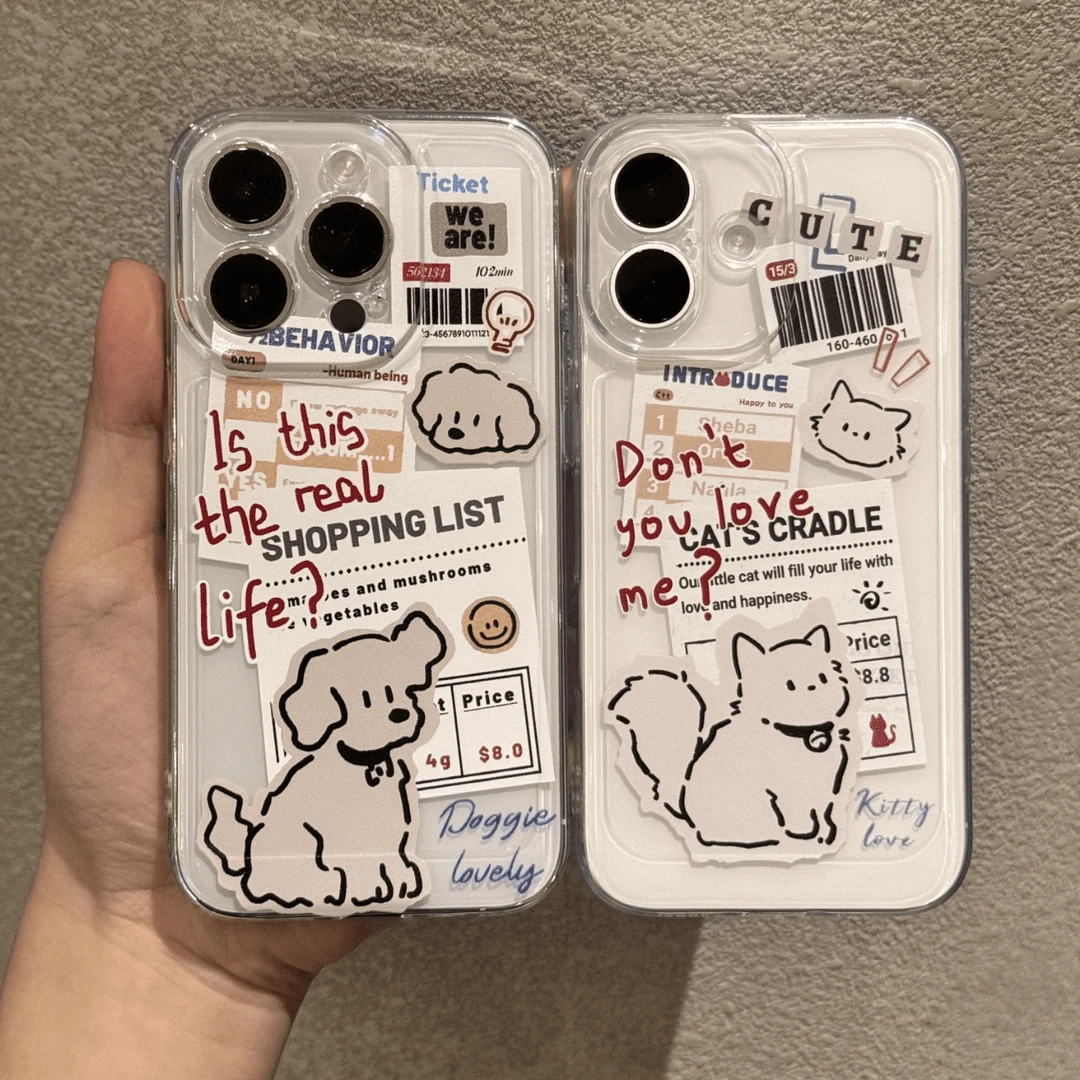 小狗购物清单适用苹果16promax情侣手机壳15太空壳小米华为14防摔