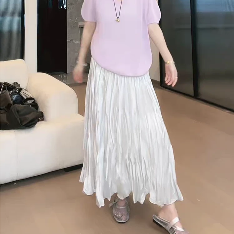 三宅高级感时尚纯色褶皱半身裙气质百搭显瘦垂感A字裙女夏季新款