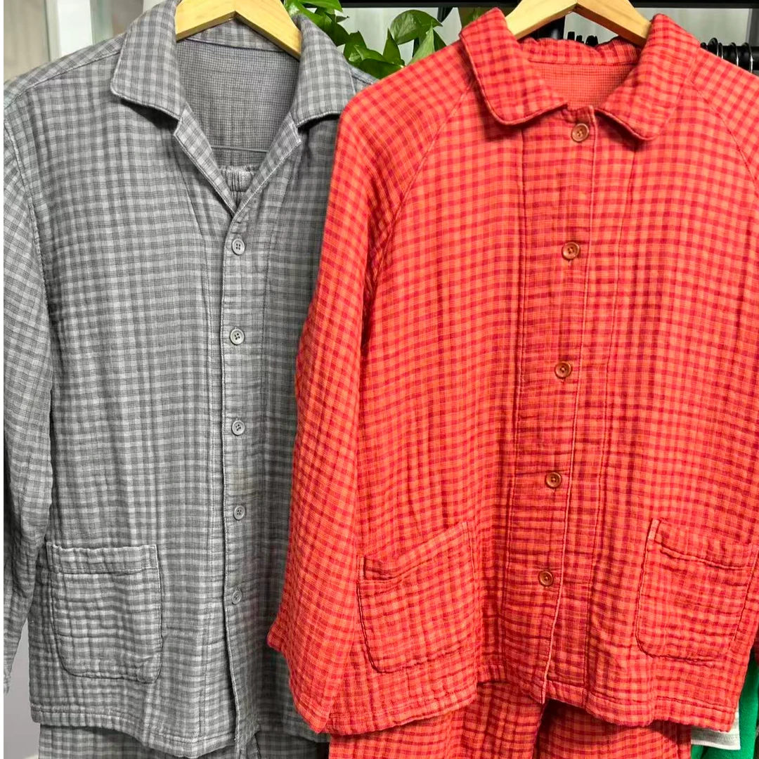 秋冬新款四层纱长袖柔软情侣款家居服套装