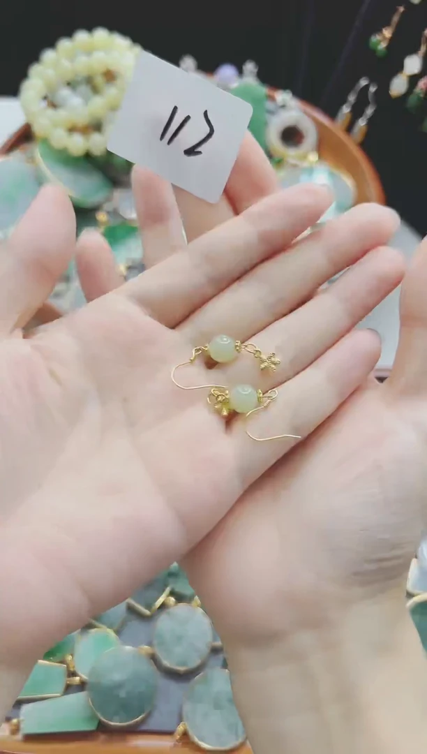 和田玉银S925镶嵌耳饰112