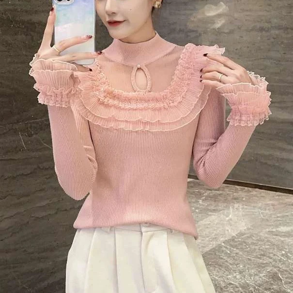 重工钉珠2025秋冬新款时尚百搭修身针织衫女长袖打底毛衣上衣潮女