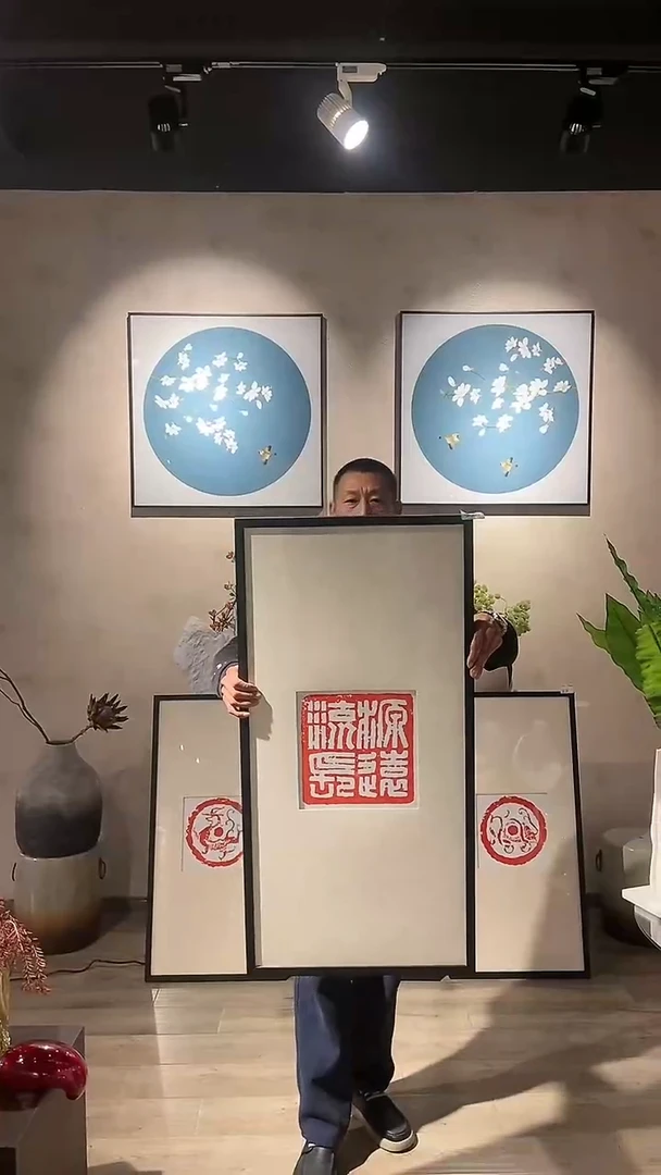 竖款新中式 篆刻印章款 源远流长50*100