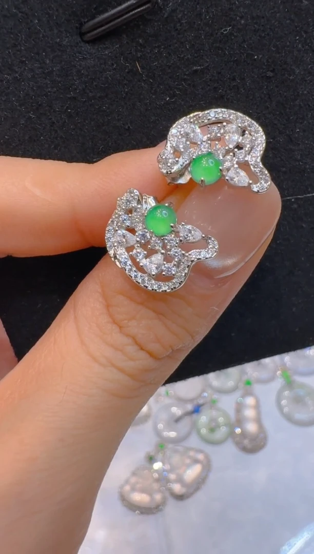 银S925镶嵌翡翠耳饰多样性团购发一件