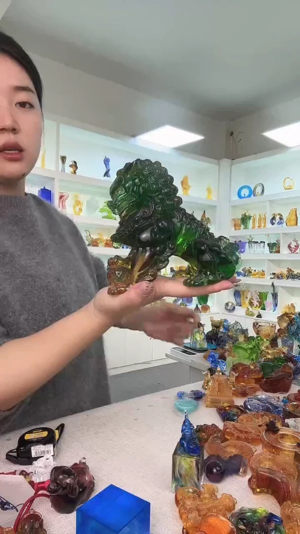 手工艺品琉璃绿狮子