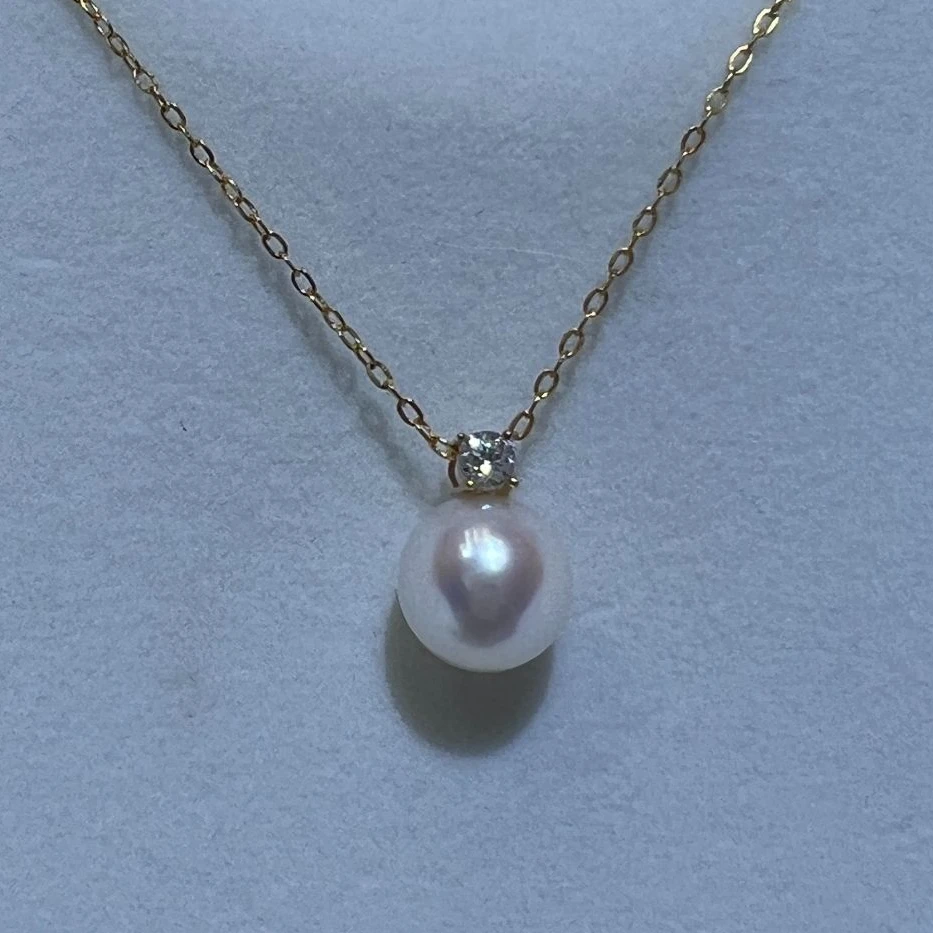 【南南专属】18K金 9-10mm 经典戴妃 海水珍珠Akoya珍珠吊坠-A016