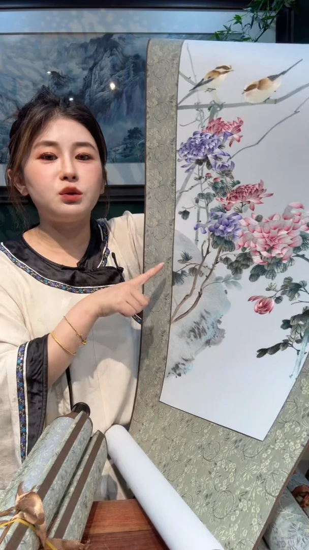 刺绣非遗苏绣手工刺绣卷轴四联