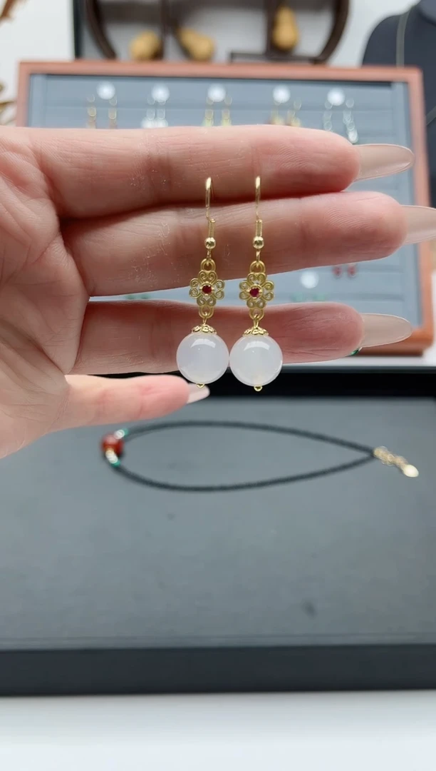 【闪购商品】玛瑙/玉髓耳饰银S925镀金镶嵌305