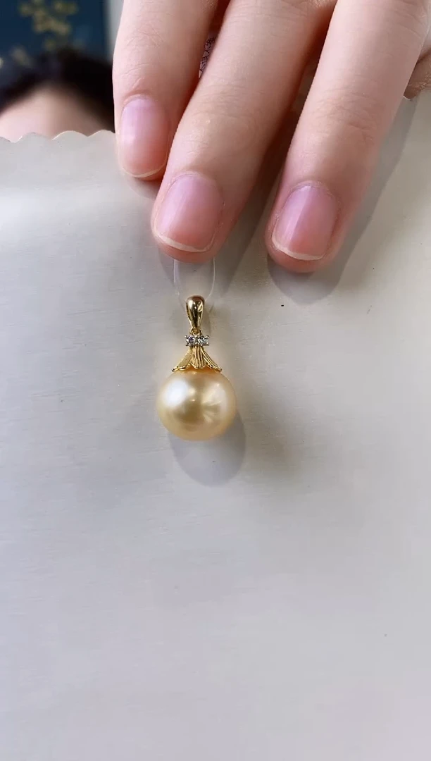 海水珍珠银S925镶嵌吊坠(不含链)13-14南洋金珍珠吊坠