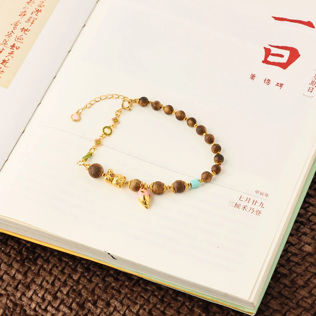 沉香奇楠沉香圆珠小熊手链 三 L240893