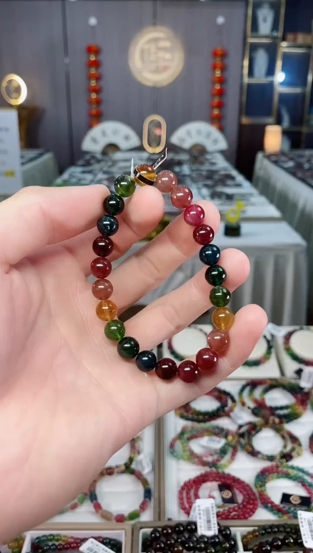未镶嵌收藏级老矿碧玺彩虹单圈手串8mm+碧玺xion多样性发货 一条