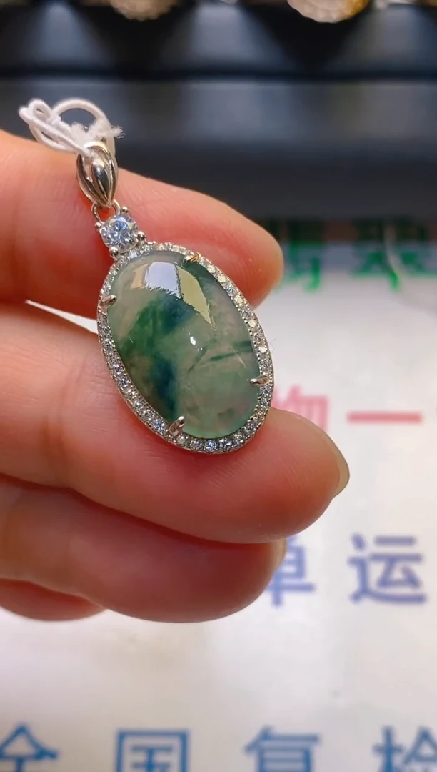 【闪购商品】翡翠耳饰银S925镶嵌天然A货翡翠1