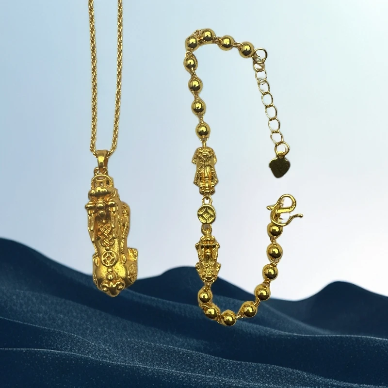 【丽姐】国潮风时尚大气流行款 合金貔貅吊坠+双貔貅手链（ZL78744）