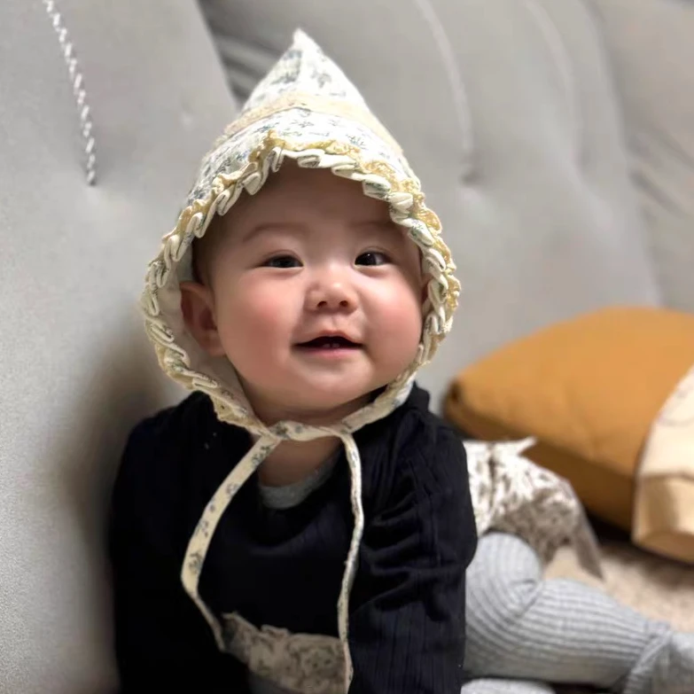 女童高顶洋气秋季女宝宝森系精灵帽子锥形时髦田园风小女孩帽子