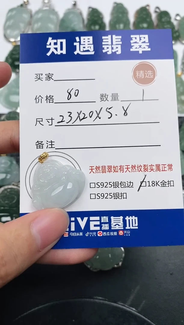 颈饰银S925镶嵌翡翠挂件