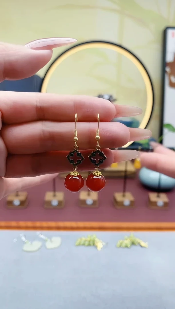 未镶嵌耳饰玛瑙/玉髓000红色国风12