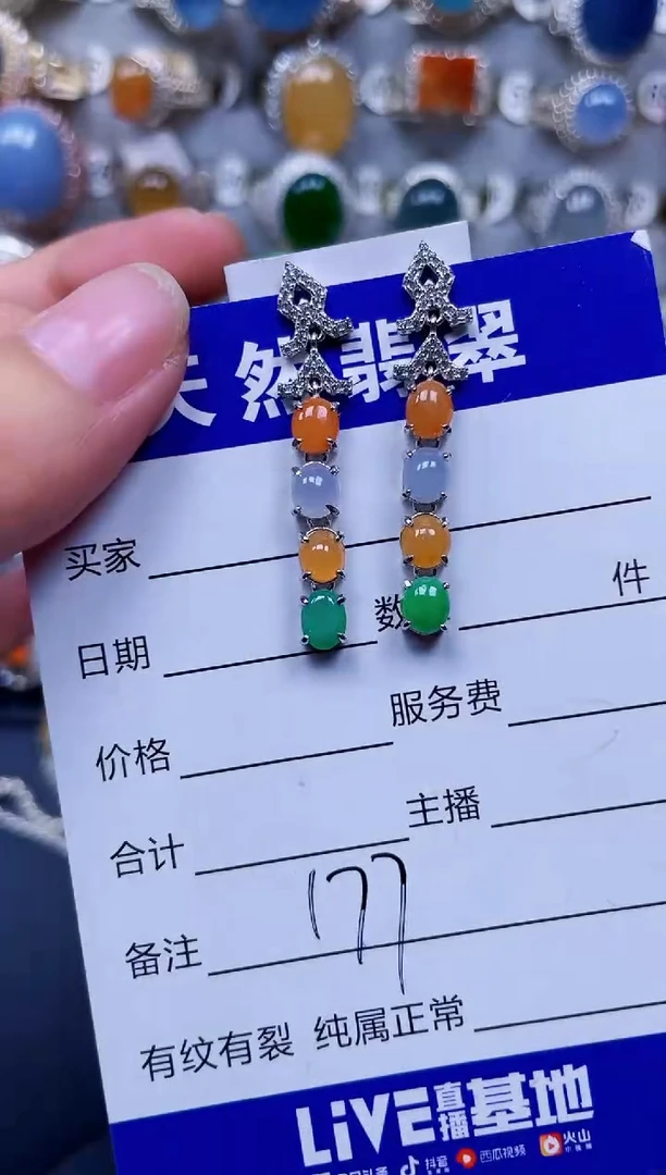 银S925镶嵌翡翠耳饰177