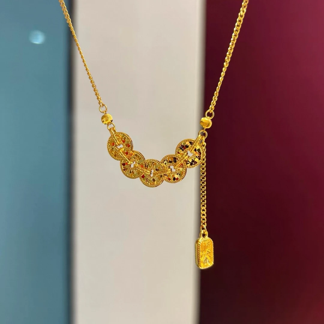 合金项链 2634合金新中式碎冰冰五帝铜钱锁骨项链（链长50）