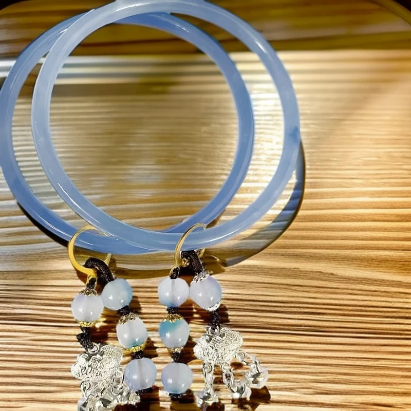 非金属玻璃手镯 非金属玻璃手镯 非金属玻璃手镯蓝色两只叮当镯