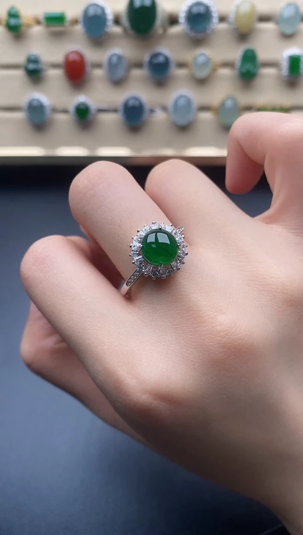 翡翠戒指银S925镶嵌一物一证一礼盒