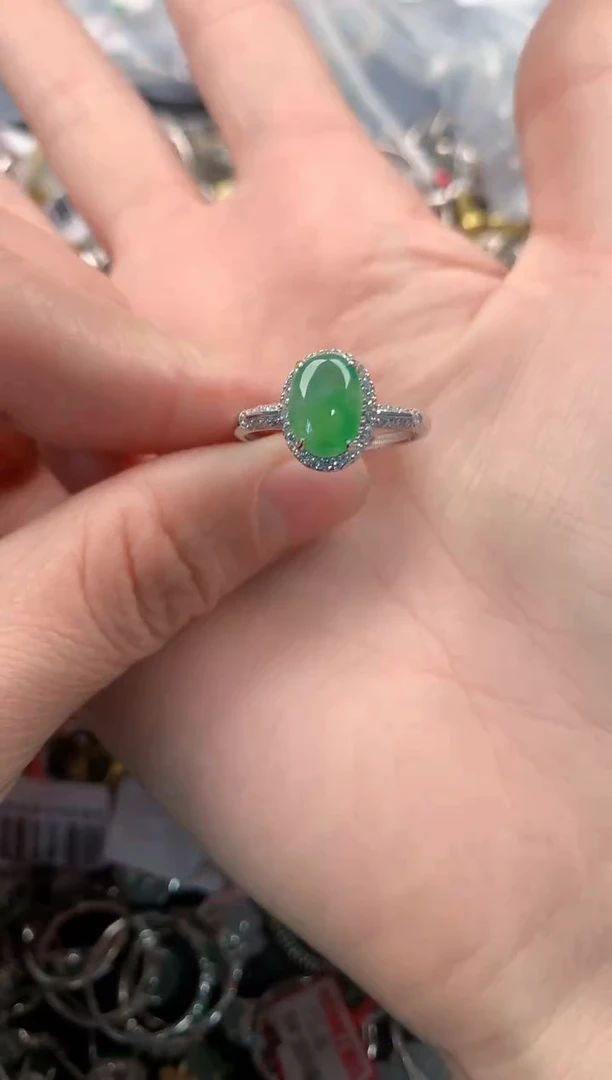 银S925镶嵌戒指翡翠777   1
