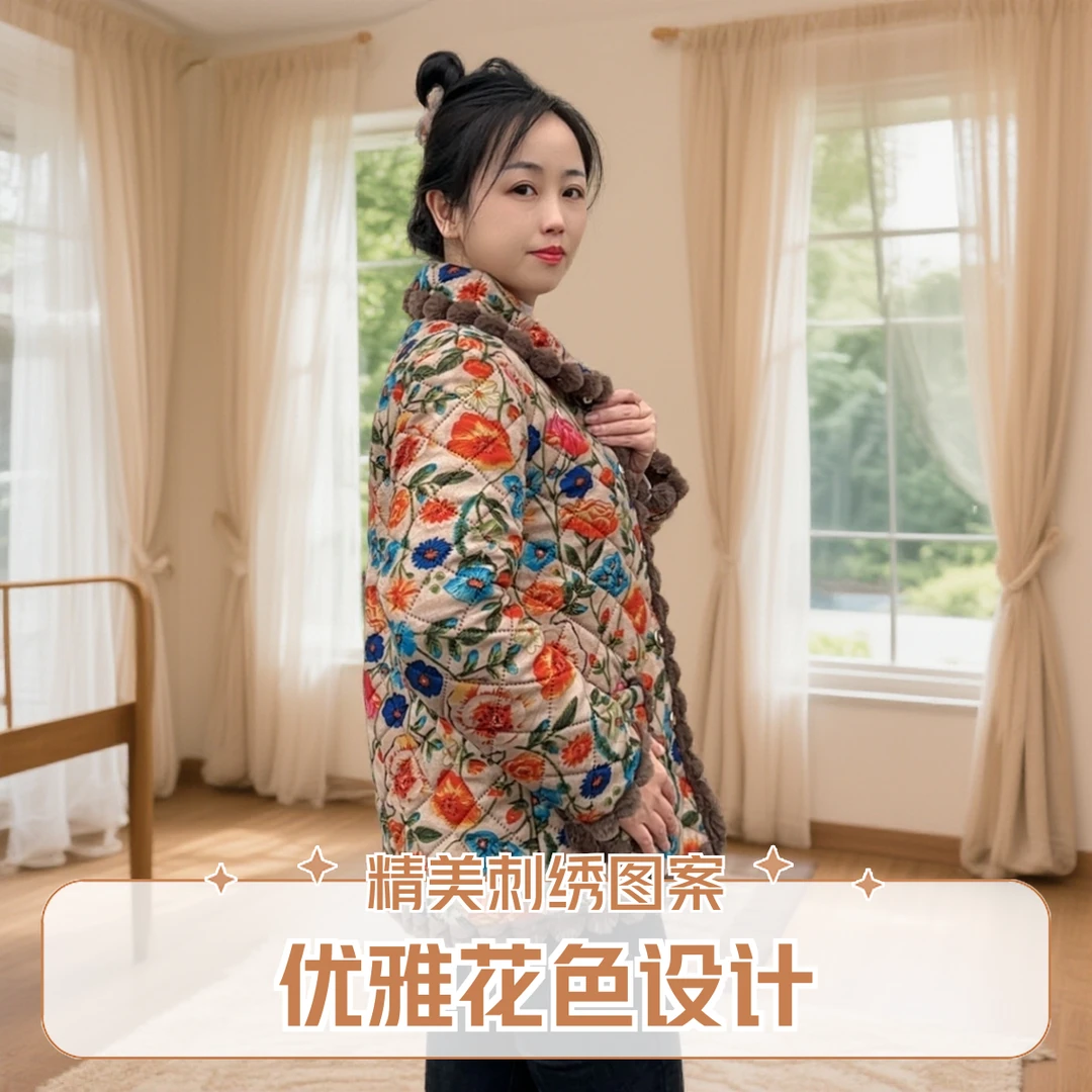 中老年冬季棉服加绒加厚保暖棉衣洋气新款妈妈时尚棉袄文艺外套