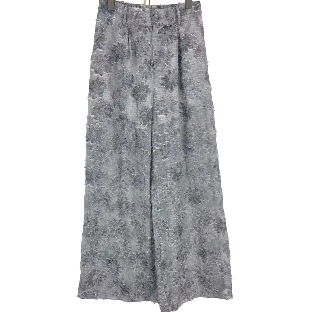 25年夏季女士炒色剪花轻奢水墨国风复古宽松型西装休闲阔腿裤