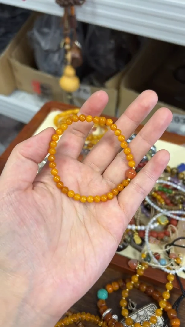 未镶嵌蜜蜡手链满蜜蜜蜡南红顶珠款手链[2903]