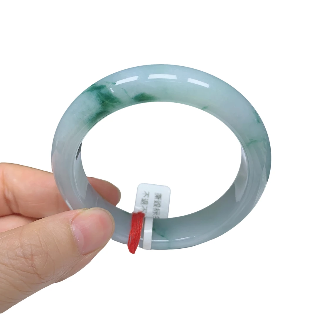 56圈飘花缅甸天然翡翠A货正圈手镯少女款时尚百搭平安镯玉镯无裂