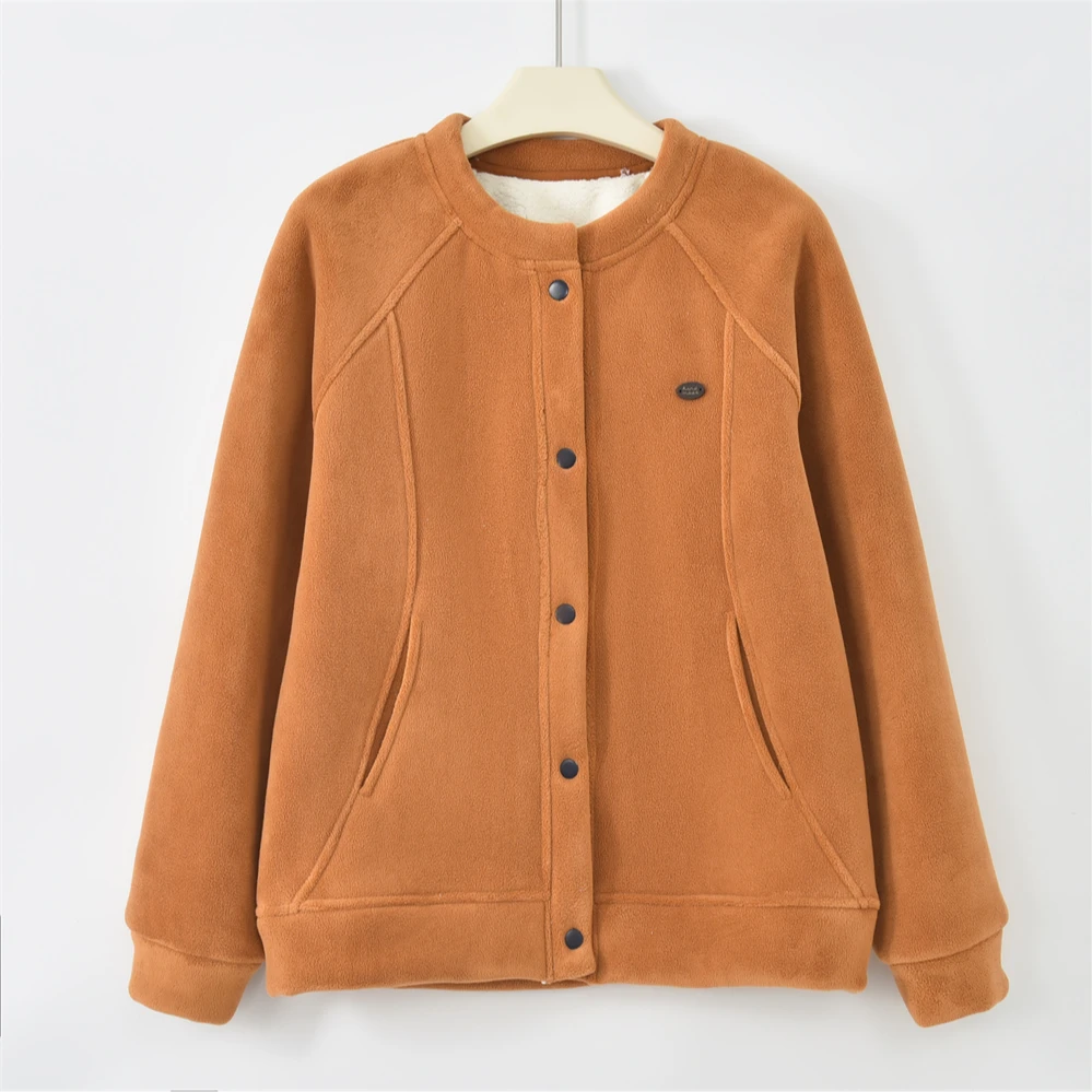 YY-[极百搭]2025冬季加绒羊驼绒撞色扣子棒球服外套HT-U637