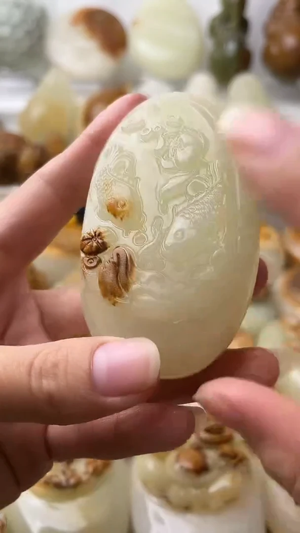 石材古青石棉纹正常不退换荷花鱼微瑕