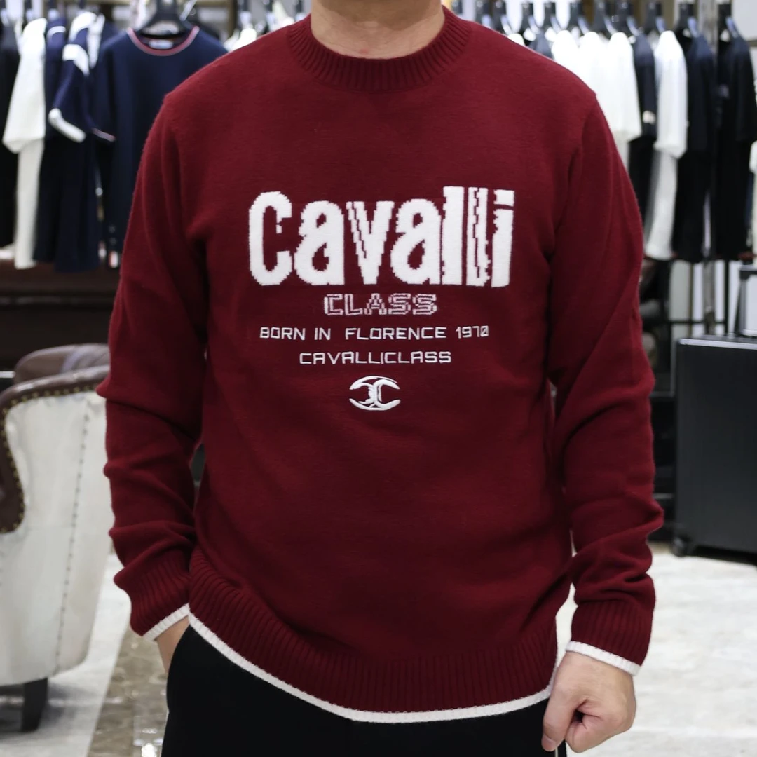 品牌刺绣LOGO Cavalli Class 刺绣圆领针织毛衣