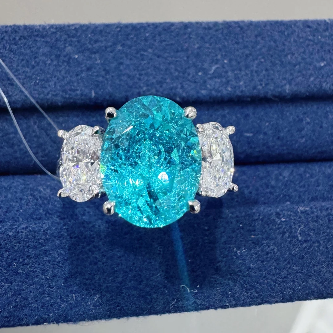 实验室培育钻石铂金钇铝榴石戒指培育帕拉伊巴色【主石：D6.63ct】