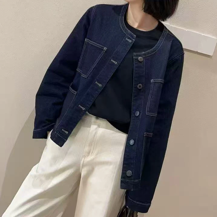 32141复古丹宁圆领牛仔外套