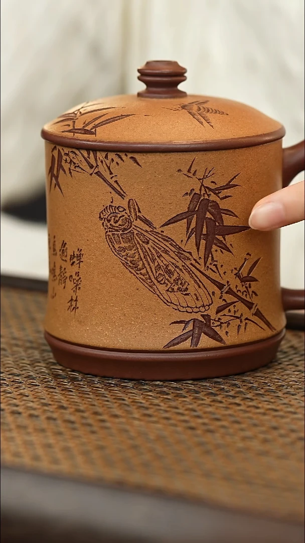 茶杯紫砂竹节粉浆蝉鸣