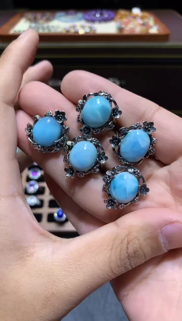 【闪购商品】针钠钙石（海纹石）戒指未镶嵌T65【多样性发其一】