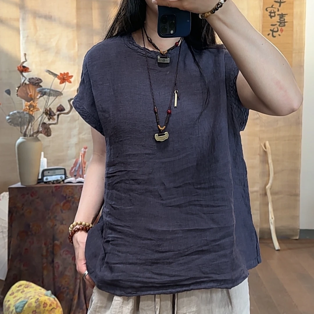 【麻黛儿】小包袖亚麻背心（长63胸围125）