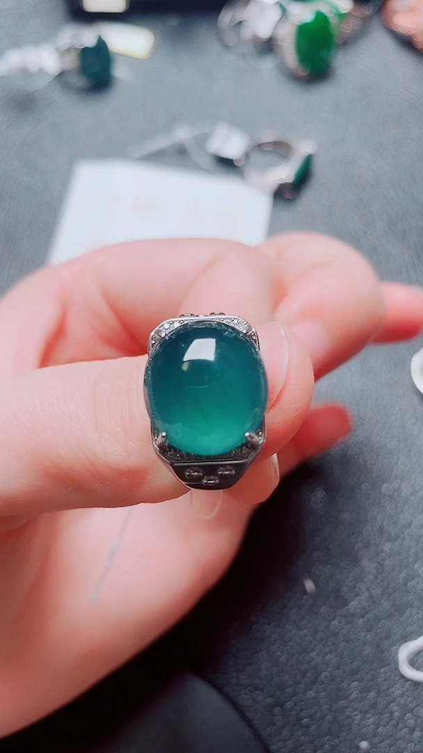 银S925镶嵌戒指翡翠1